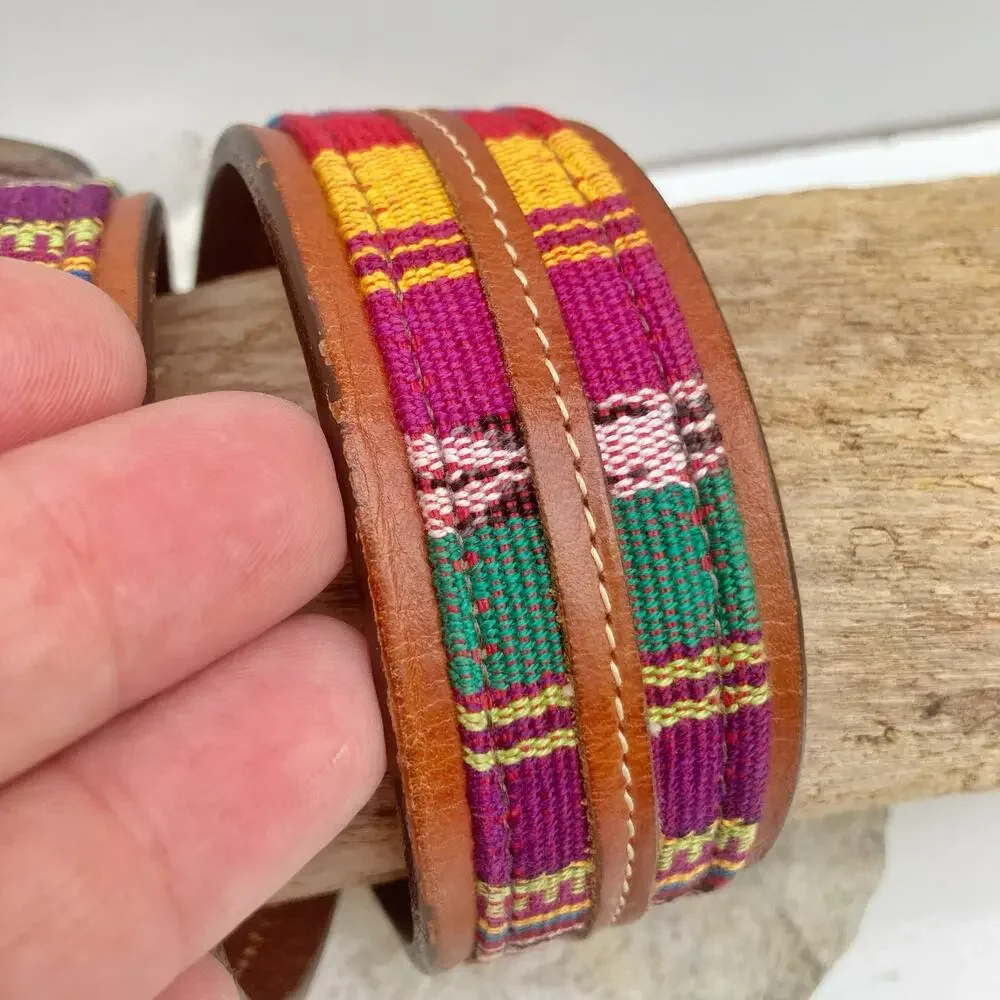 Johnston & Murphy Apache Calf Leather Woven Embroidered Belt Handmade USA Brass